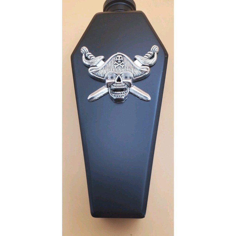 Gothic Hip Pocket Flask Metal Black With Pirate Medallions Coffin Flask